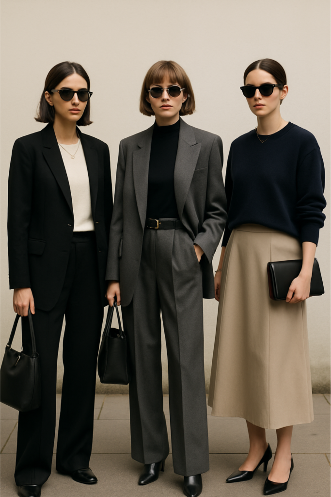 menswear for women, tailored suits, minimalist, The Row aesthetic