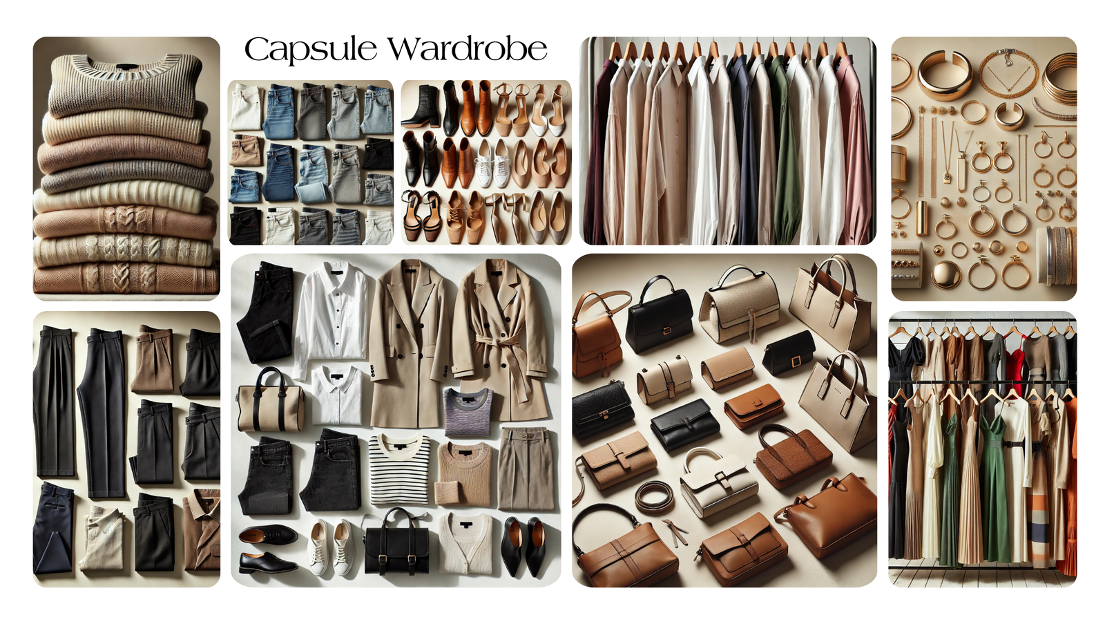 Modern capsule wardrobe and classic outfits for women